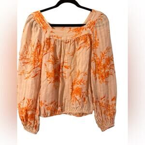 Joie Cadby Linen Balloon Long Sleeve Square Neck Peasant Floral‎ Size Medium